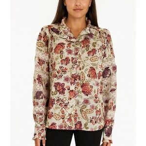 House of Harlow 1960 Printed Balloon Sleeves Cotton Blouse Sz M 100% cotton